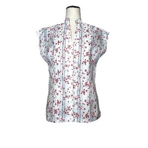Vtg Ditzy Floral Print Lightweight Cap Sleeve Shirt Top Women's Size 8 USA Made